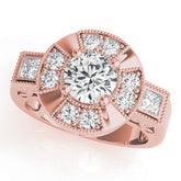 Rose gold Milgrain Round Diamond Halo Split Shank Ring