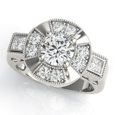 White gold Milgrain Round Diamond Halo Split Shank Ring