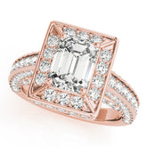 Rose gold Radiant Cut Halo Pave Split Shank Prong Setting Ring
