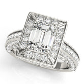 Platinum Radiant Cut Halo Pave Split Shank Prong Setting Ring