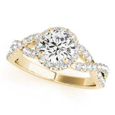 Yellow gold Round Halo Twist Band Solitaire Ring with Four-Prong Setting