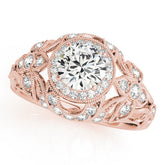 Rose gold Round Halo Filigree Diamond Engagement Ring with Prong Setting