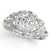 White gold Round Halo Filigree Diamond Engagement Ring with Prong Setting