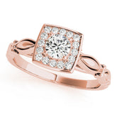Rose gold Round Halo Diamond Engagement Ring with Square Setting and Infinity Band