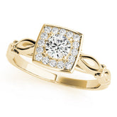 Yellow gold Round Halo Diamond Engagement Ring with Square Setting and Infinity Band
