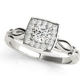 White gold Round Halo Diamond Engagement Ring with Square Setting and Infinity Band