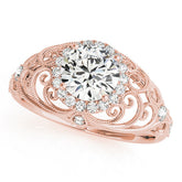 Rose gold Round Halo Filigree Solitaire Diamond Ring with Milgrain Detailing