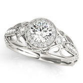 White gold Round Halo Filigree Diamond Engagement Ring