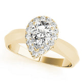 Yellow gold Halo Pear Cut Solitaire Diamond Ring with Prong Setting