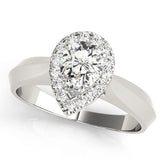 White gold Halo Pear Cut Solitaire Diamond Ring with Prong Setting