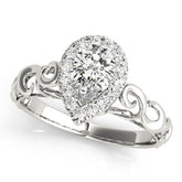 White gold Pear Halo Scrollwork Engagement Ring with Prong Setting