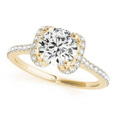 Yellow gold Round Halo Diamond Pavé Band with Four-Prong Setting