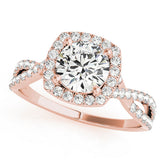 Rose gold Round Halo Twist Band Solitaire with Four-Prong Setting
