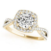 Yellow gold Round Halo Twist Band Solitaire with Four-Prong Setting