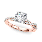 Rose gold Round Solitaire Twisted Pave Band with Four-Prong Setting