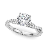 White gold Round Solitaire Twisted Pave Band with Four-Prong Setting