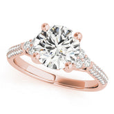 Rose gold Round Brilliant Pave Diamond Engagement Ring with Cathedral Band and Four-Prong Setting