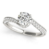 White gold Round Solitaire Diamond Twisted Band with Pavé Setting
