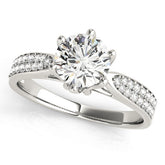 White gold Round Solitaire Pavé Split Shank Six-Prong Diamond Ring