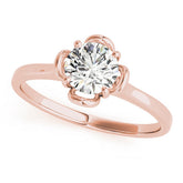 Rose gold Round Solitaire Diamond Ring with Floral Prong Setting and Classic Band
