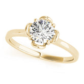 Yellow gold Round Solitaire Diamond Ring with Floral Prong Setting and Classic Band