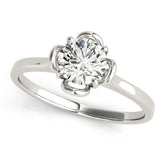 White gold Round Solitaire Diamond Ring with Floral Prong Setting and Classic Band