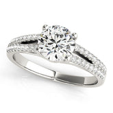 White gold Round Solitaire Split Shank Pavé Diamond Engagement Ring