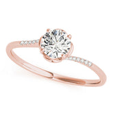 Rose gold Round Solitaire Diamond Ring with Pave Band and Four-Prong Setting