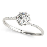 White gold Round Solitaire Diamond Ring with Pave Band and Four-Prong Setting