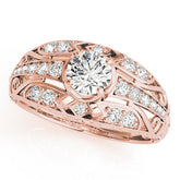 Rose gold Round Diamond Pave Art Deco Split Shank Ring with Four-Prong Setting