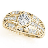Yellow gold Round Diamond Pave Art Deco Split Shank Ring with Four-Prong Setting