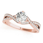 Rose gold Round Solitaire Twist Band with Pavé Setting and Four-Prong Mount