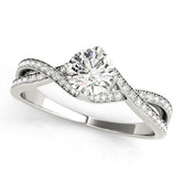 White gold Round Solitaire Twist Band with Pavé Setting and Four-Prong Mount