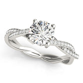 White gold Round Solitaire Twisted Band Pavé Diamond Ring