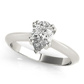 White gold Pear-Shaped Solitaire Diamond Ring with Tapered Band and Six-Prong Setting