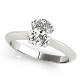 White gold Oval Solitaire Diamond Ring with Four-Prong Setting on a Tapered Band