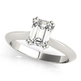 White gold Emerald Cut Solitaire Engagement Ring with Tapered Band and Four-Prong Setting