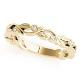 Yellow gold Bezel Set Round Diamond Leaf Eternity Band