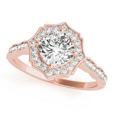 Rose gold Round Halo Diamond Ring with Milgrain Band and Four-Prong Setting