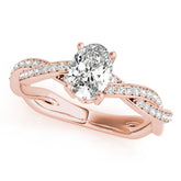 Rose gold Oval Solitaire Twisted Pave Diamond Ring with Four-Prong Setting