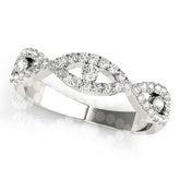 Platinum Round Diamond Marquise Halo Twist Band with Pavé Setting
