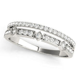 Platinum Pavé Round Diamond Channel Set Dual Band with Prong Setting