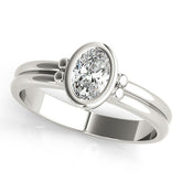 White gold Oval Bezel Solitaire Ring with Split Shank Band