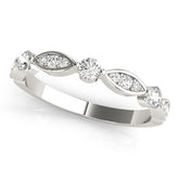 Platinum Marquise and Round Diamond Milgrain Band with Bezel Setting
