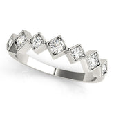 Silver Milgrain Square Bezel Round Diamond Chevron Band