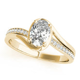 Yellow gold Heart Solitaire Diamond Ring with Split Shank and Prong Setting
