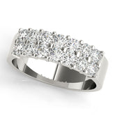 Silver Three-Row Round Diamond Channel Band with Shared Prong Setting
