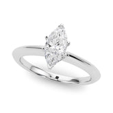Silver Marquise Solitaire Diamond Ring with Six-Prong Setting on a Classic Band