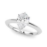 Silver Pear Solitaire Diamond Ring with Six-Prong Setting on a Classic Band