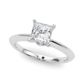 Silver Princess Solitaire Diamond Ring with Six-Prong Setting on a Classic Band